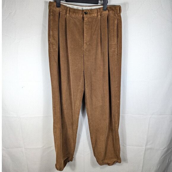 Brooks Brothers 346 Corduroy Pants 36x32 Brown Pleated Cotton Dress Trousers - Picture 1 of 3